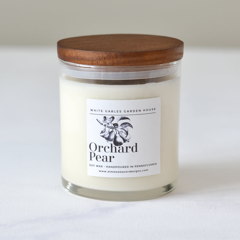 Orchard Pear Candle 10 oz. Glass Jar With Wood Lid - Aimee Weaver Designs
