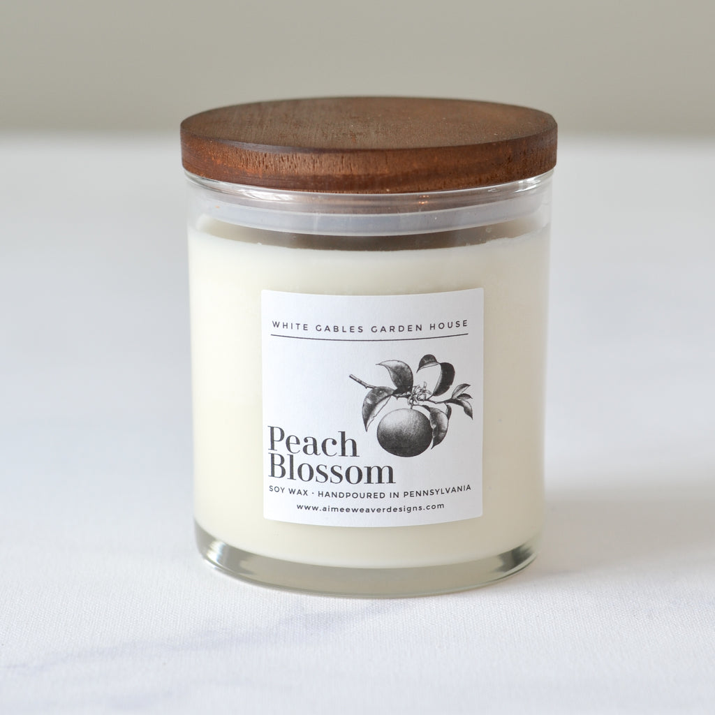 Peach Blossom Candle 10 oz. Glass Jar With Wood Lid - Aimee Weaver Designs