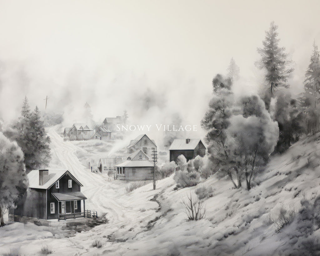 Snowy Village | Canvas Landscape Art - Aimee Weaver Designs