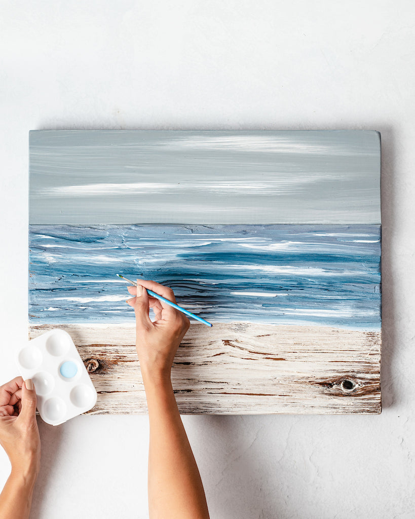 Ocean Reclaimed Wood Muted Painting - Aimee Weaver Designs