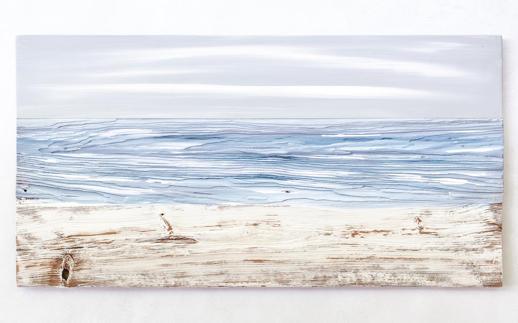 Ocean Reclaimed Wood Muted Painting - Aimee Weaver Designs