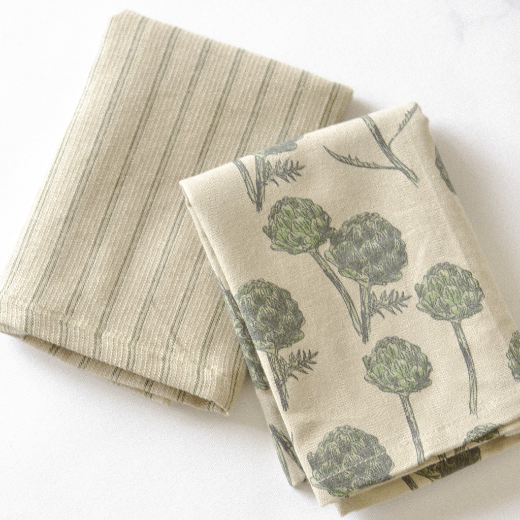 Artichoke & Stripe Tea Towels | Set of Two - Aimee Weaver Designs