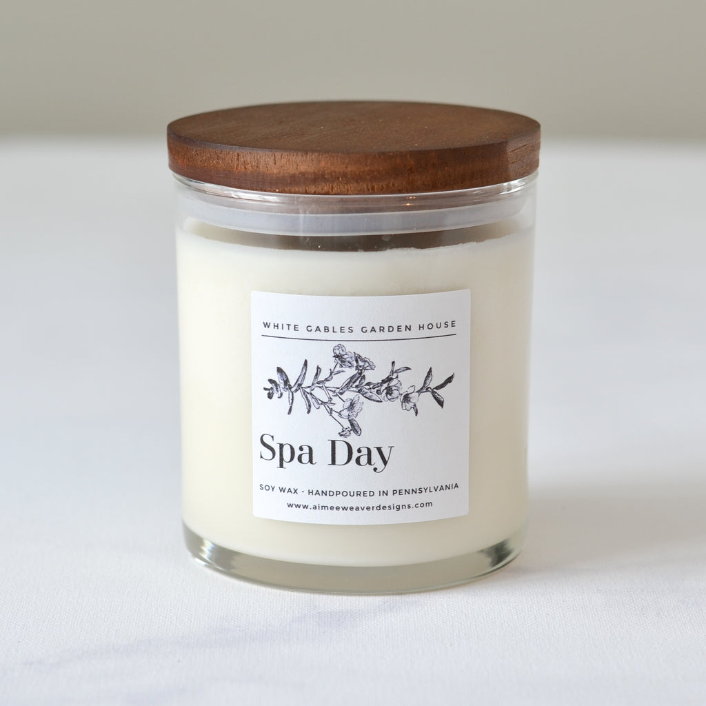 Spa Day Candle 10 oz. Glass Jar With Wood Lid - Aimee Weaver Designs