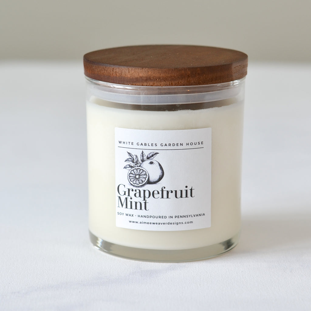 Grapefruit Mint Candle 10 oz. Glass Jar With Wood Lid - Aimee Weaver Designs