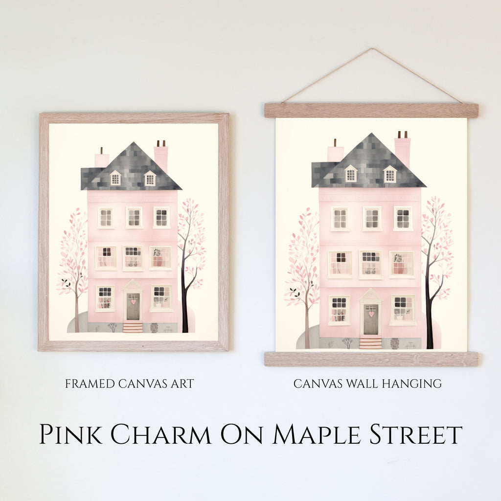 Pink Charm on Maple Street | Whimsical Canvas Art - Aimee Weaver Designs