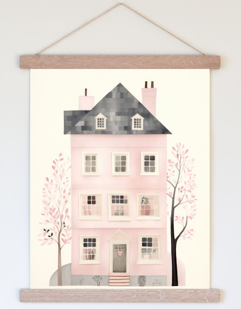 Pink Charm on Maple Street | Whimsical Canvas Art - Aimee Weaver Designs