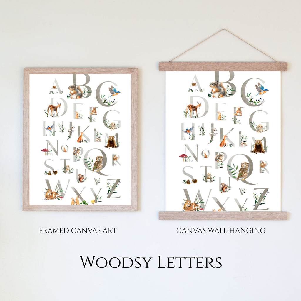 Woodsy Letters | Woodland Nursery Canvas Art - Aimee Weaver Designs