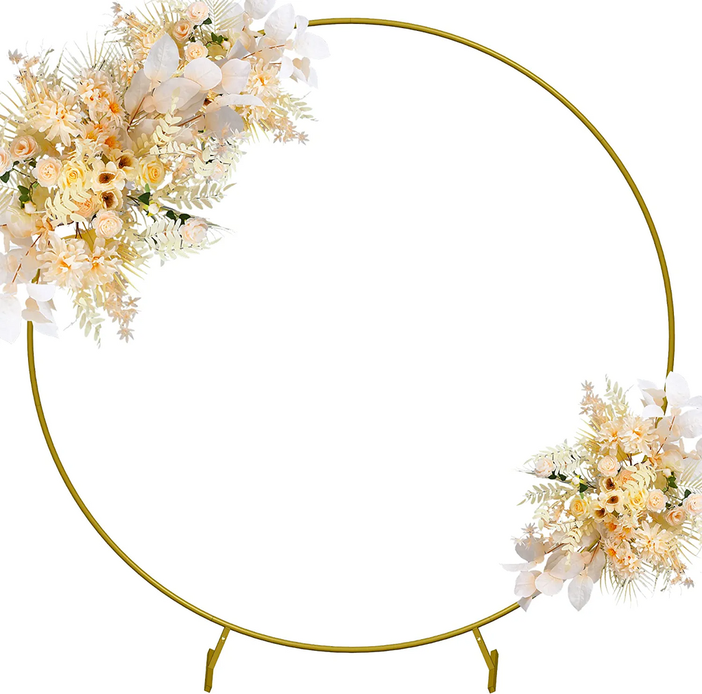 Round Gold Backdrop Stand Rental - Aimee Weaver Designs