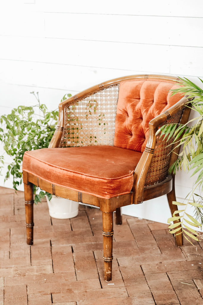Red Tufted Vintage Chair Rental - Aimee Weaver Designs